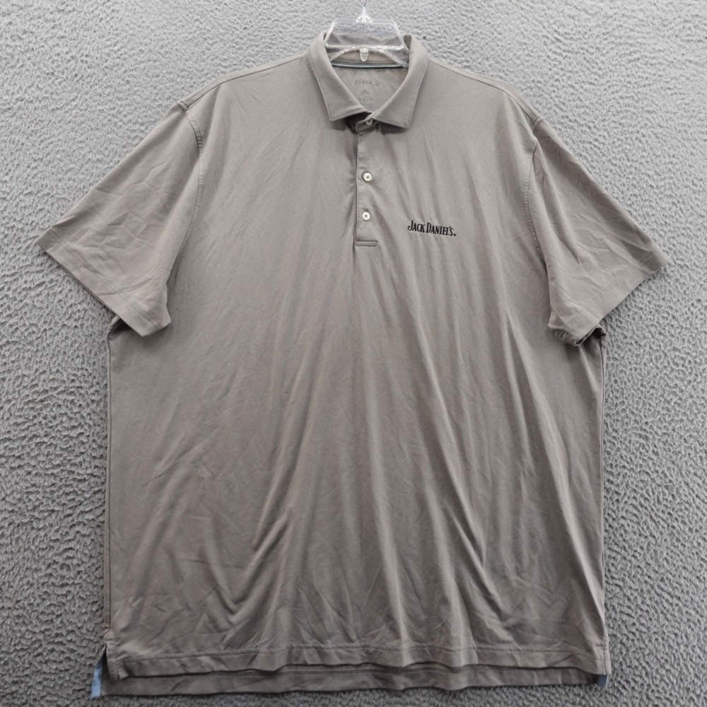 johnnie-O Mens XXL Performance Polo Shirt Gray Jack Daniels‎ Embroidered Logo